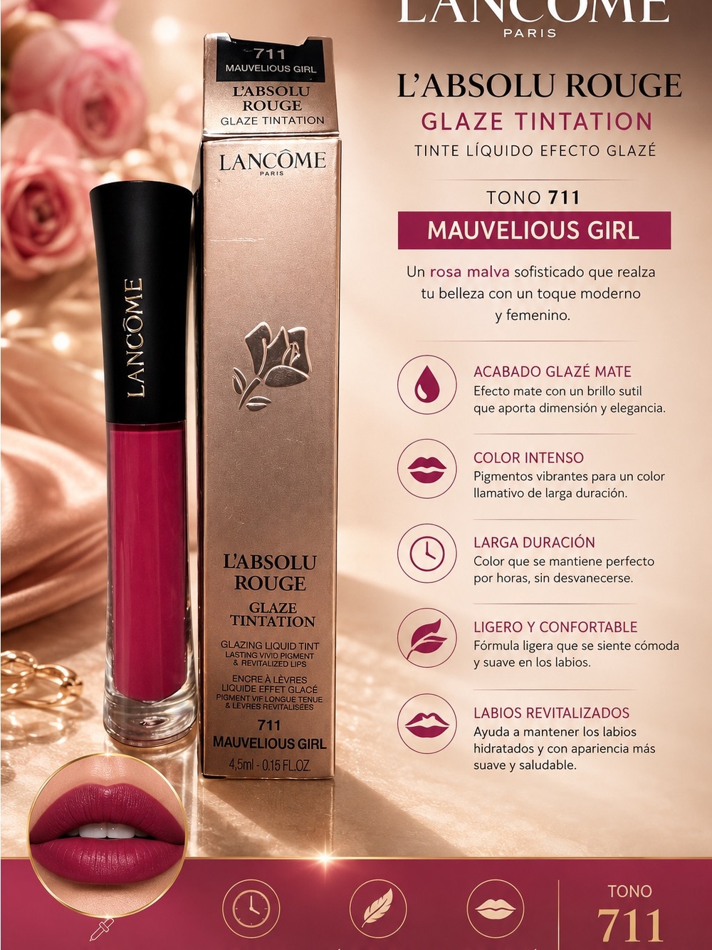 Lancôme L'Absolu Rouge Glaze Tintation – Mauvelious Girl (711) Deep Mauve Pink